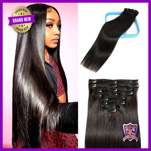 16 Inch Clip In Human Hair Extensions 8pc Set Double Weft 90g